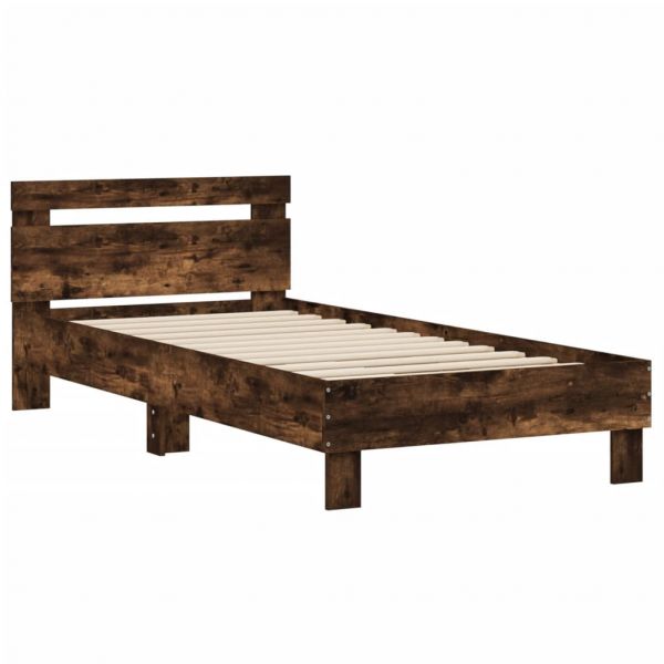 vidaXL Estrutura Cama com Cabeceira Derivados Madeira Carvalho Fumado - 2151578771