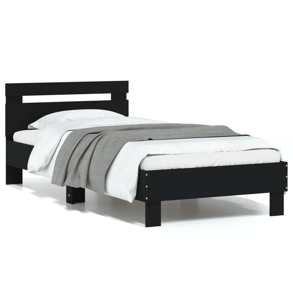 vidaXL Estrutura cama cabeceira 75x190 cm derivados de madeira preto