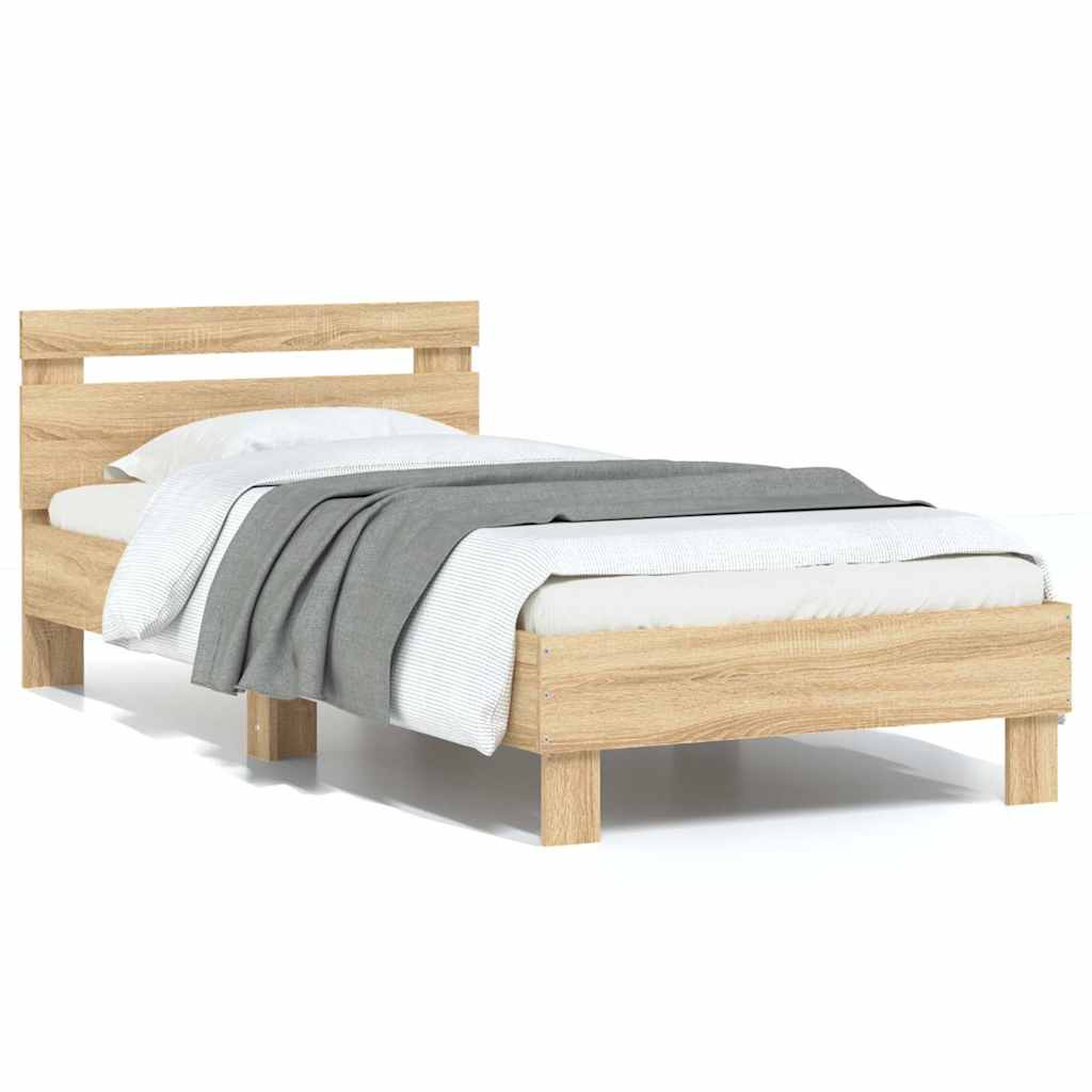 vidaXL Cama sem colchão com cabeceira 75x190 cm carvalho sonoma