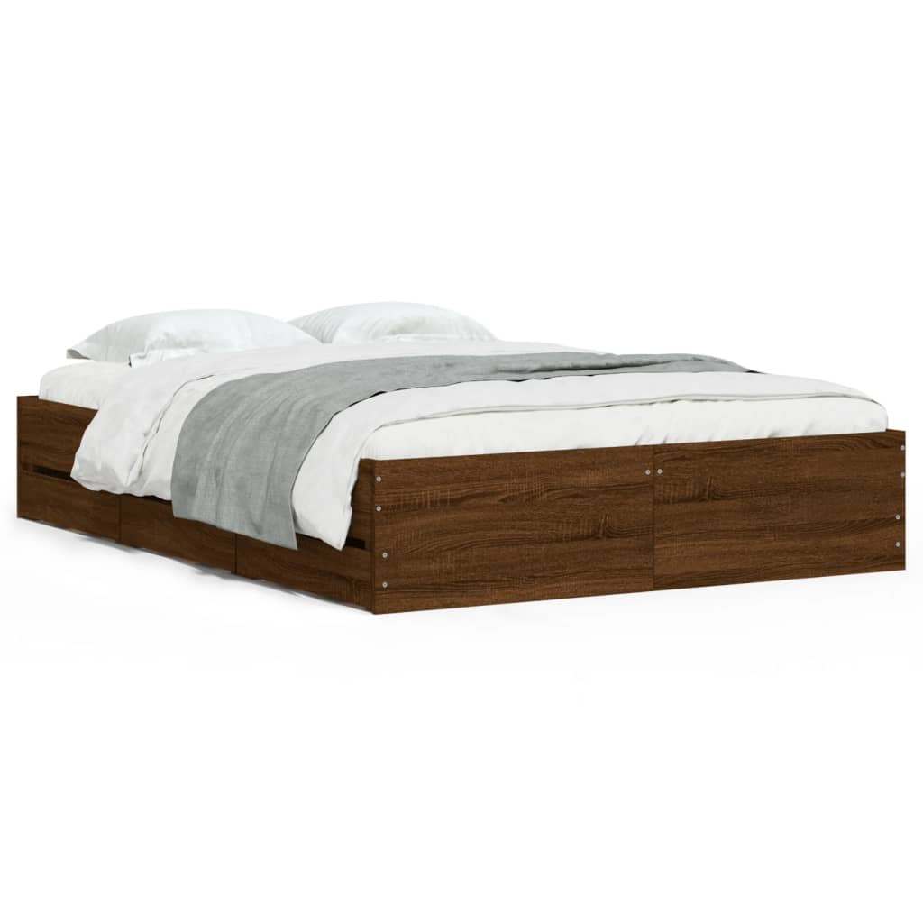vidaXL Estrutura cama c/ gavetas derivados madeira carvalho castanho