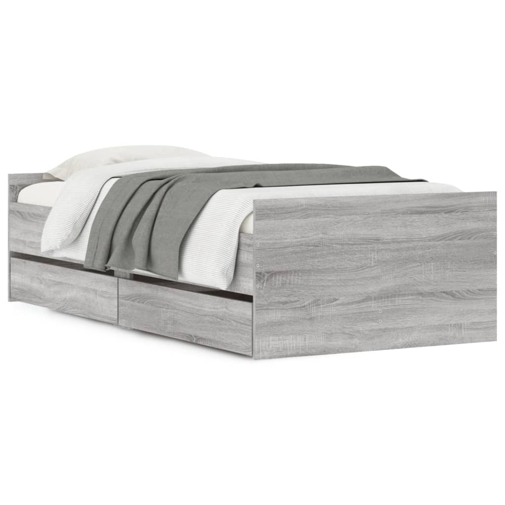 vidaXL Estrutura de cama com gavetas 90x190 cm cinzento sonoma