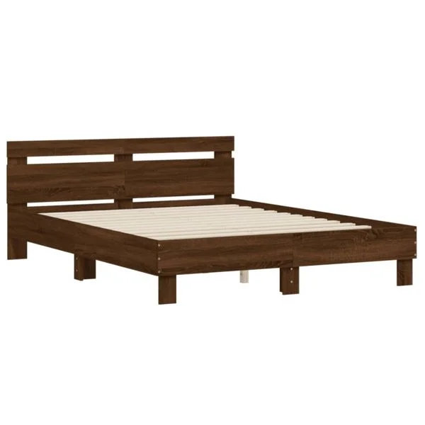 vidaXL Estrutura Cama com Cabeceira Derivados Madeira Carvalho Castanho - 3760022256