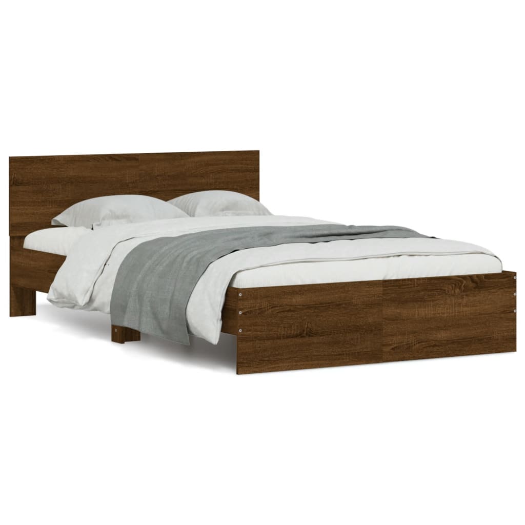 vidaXL Estrutura de cama com cabeceira 135x190 cm carvalho castanho