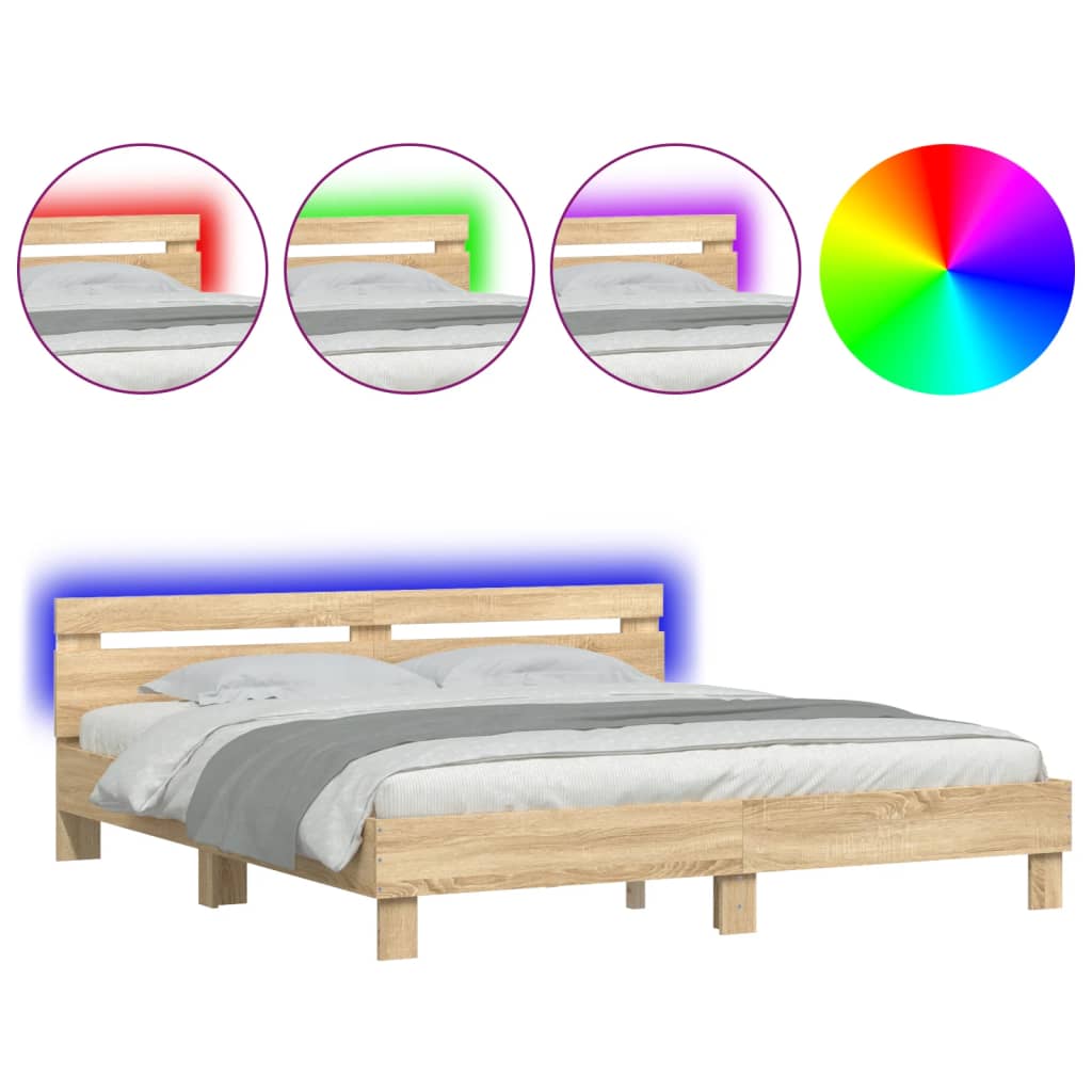 vidaXL Estrutura cama c/ cabeceira/luzes LED 180x200cm carvalho sonoma