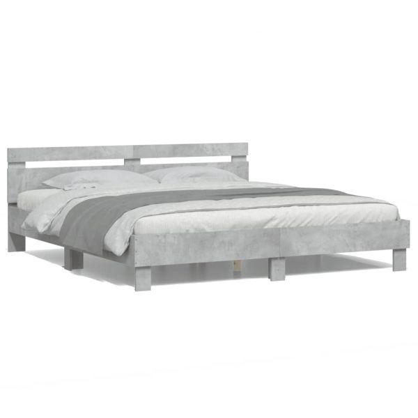 vidaXL Estrutura Cama Cabeceira e Luzes led 180x200cm Cinzento Cimento - 3109955443