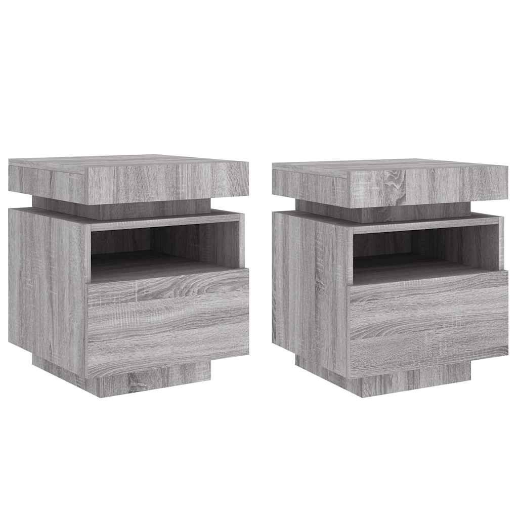 vidaXL Mesas cabeceira c/ luzes LED 2 pcs 40x39x48,5 cm cinza sonoma