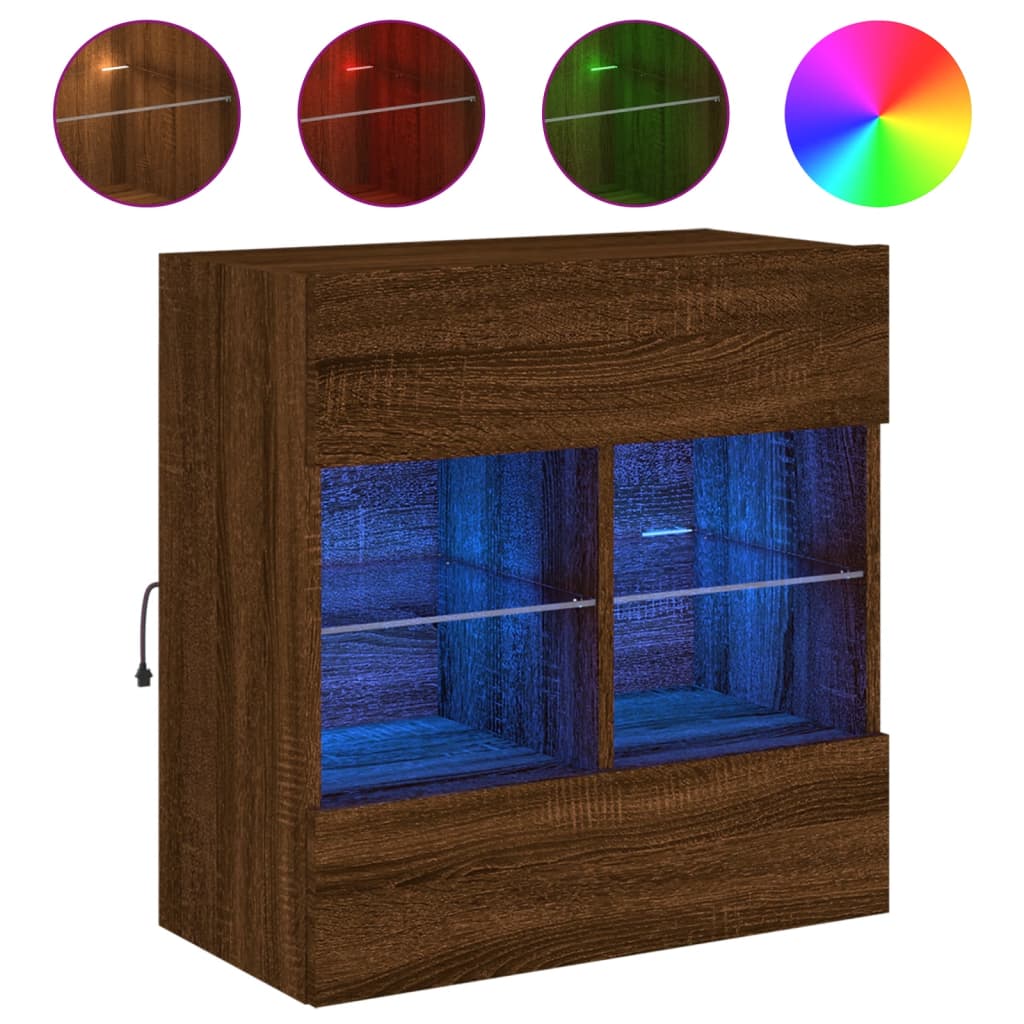 vidaXL Móvel parede p/ TV luzes LED 58,5x30x60,5 cm carvalho castanho