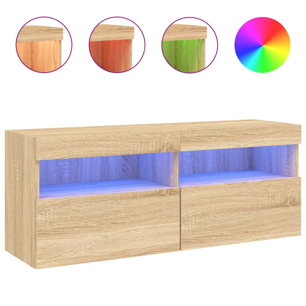 vidaXL Móvel de parede p/ TV c/ luzes LED 100x30x40 cm carvalho sonoma