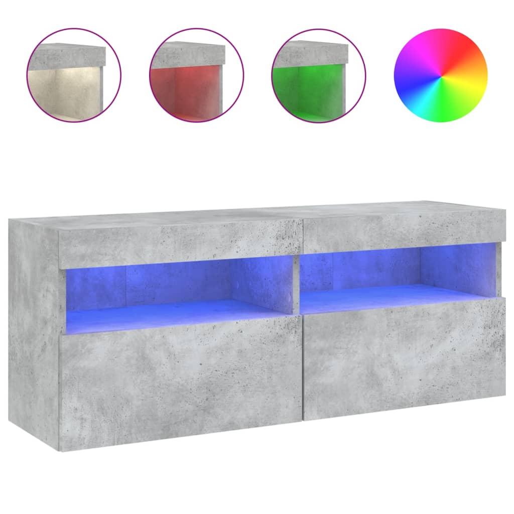 vidaXL Móvel de parede p/ TV c/ luzes LED 100x30x40 cm cinza cimento