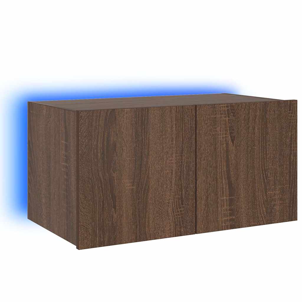 vidaXL Móvel de parede p/ TV c/ luzes LED 60x35x31 carvalho castanho
