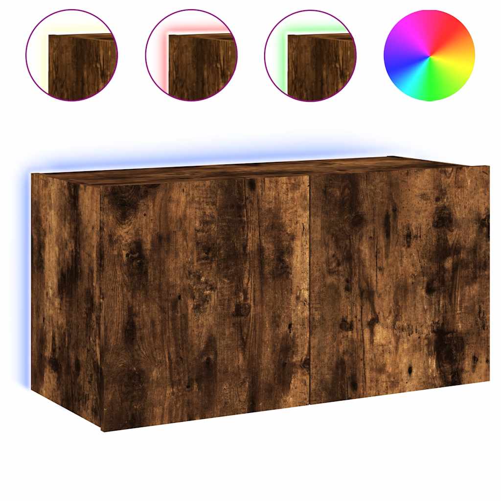 vidaXL Móvel de parede p/ TV c/ luzes LED 80x35x41 cm carvalho fumado