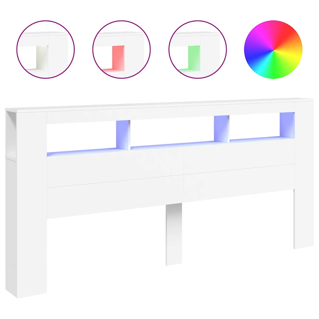 vidaXL Cabeceira cama c/ LEDs 220x18,5x103,5 cm deriv. madeira branco