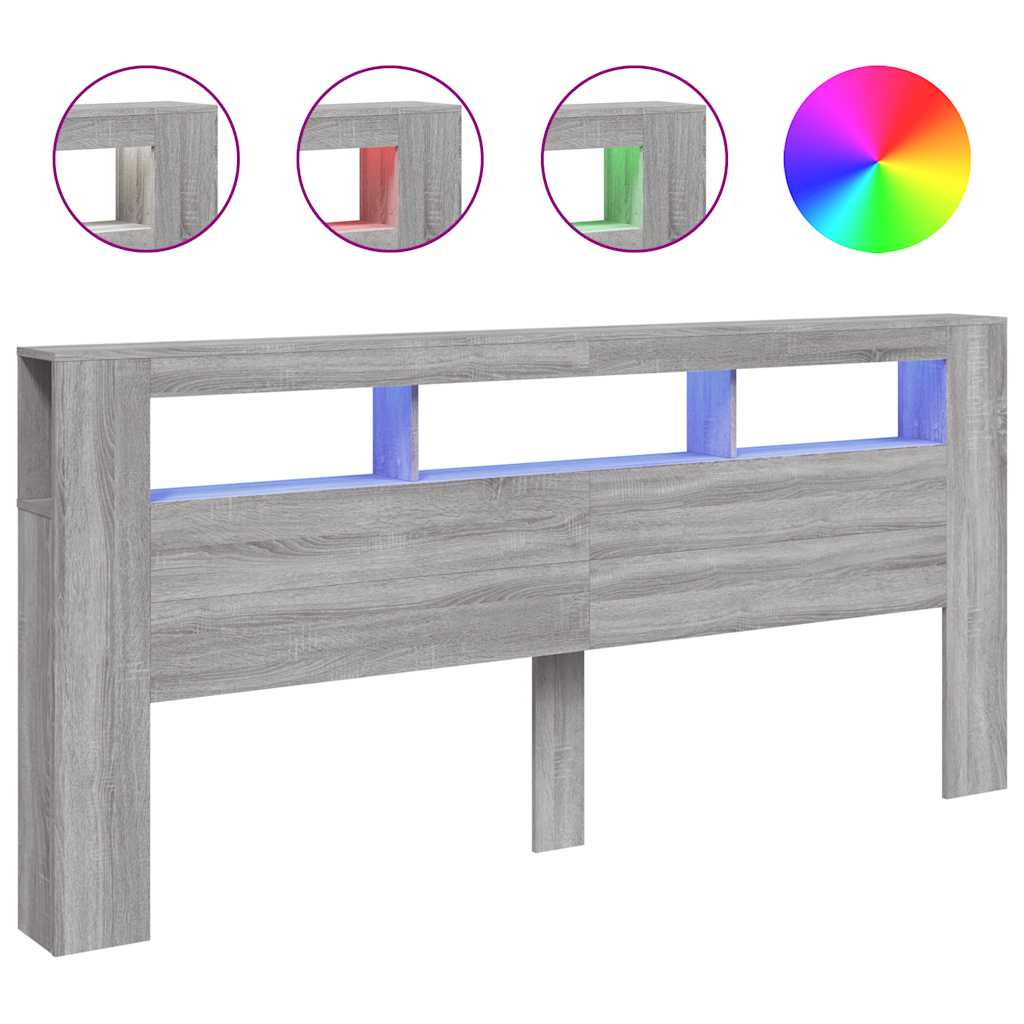 vidaXL Cabeceira c/ LEDs 220x18,5x103,5 cm sonoma cinzento