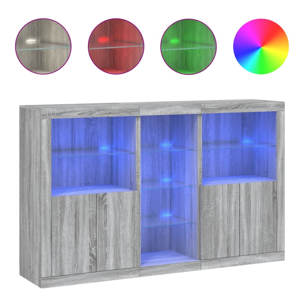 vidaXL Aparador com luzes LED 162x37x100 cm cinzento sonoma