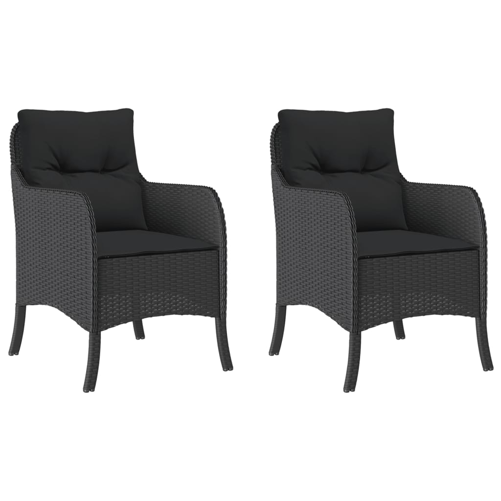 vidaXL Cadeiras de jardim com almofadões 2 pcs vime PE preto