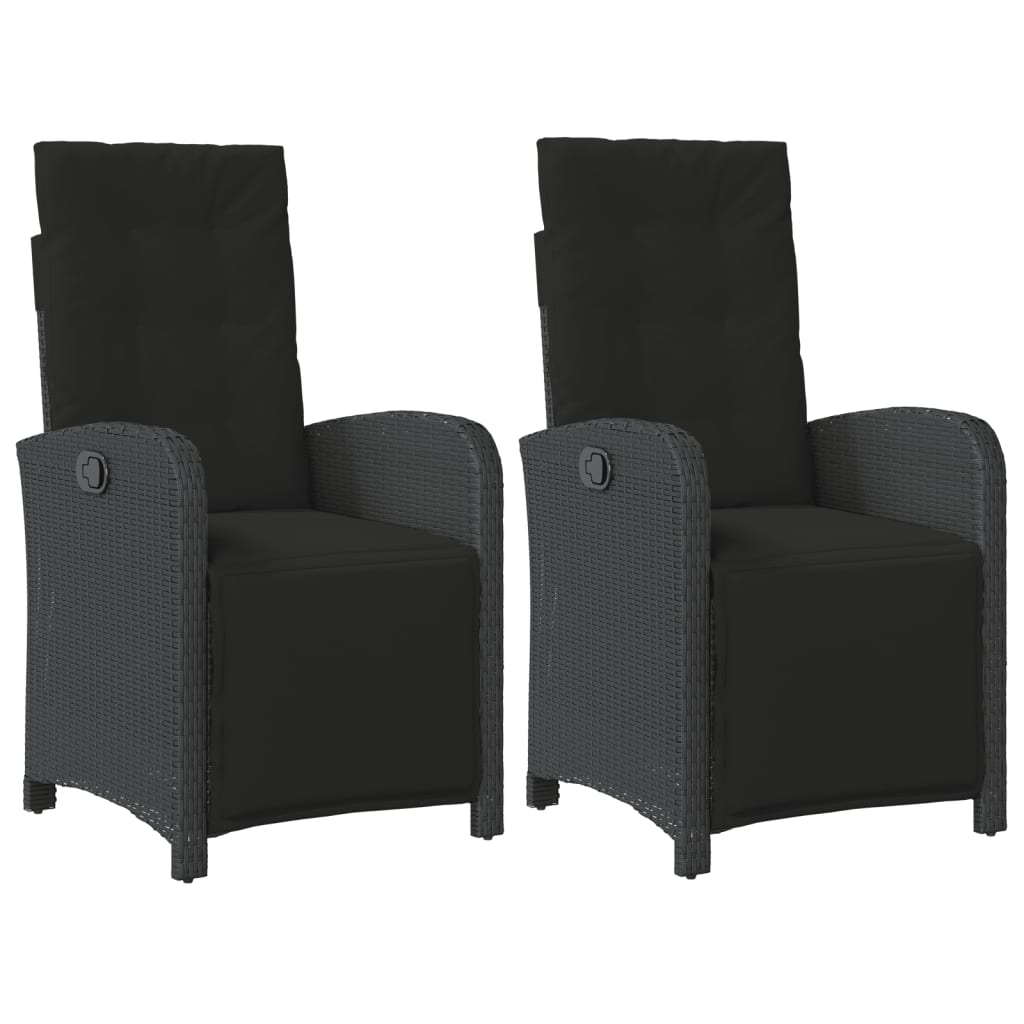 vidaXL Cadeiras jardim reclináveis 2 pcs c/ apoio de pés vime PE preto
