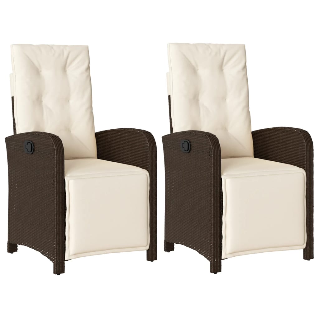vidaXL Cadeiras jardim reclináveis 2 pcs c/ apoio de pés vime castanho