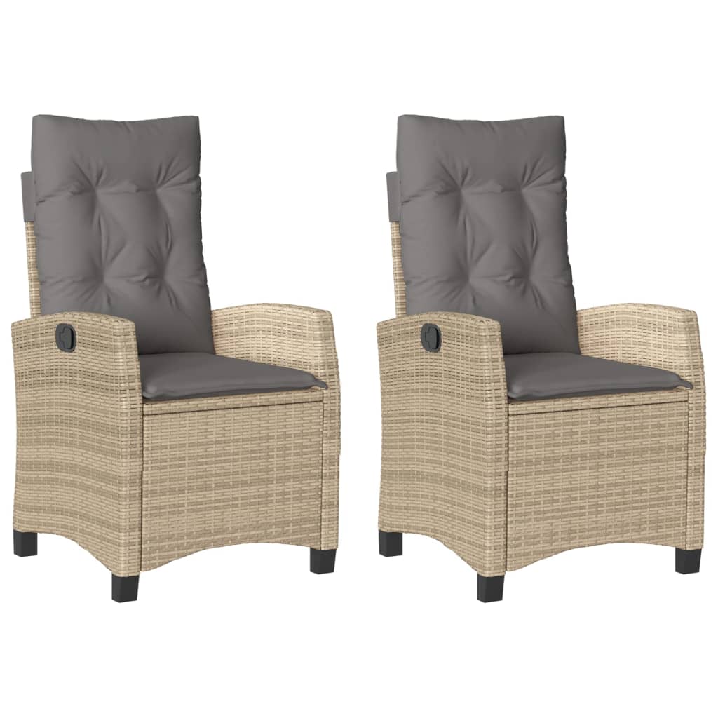 vidaXL Cadeiras jardim reclináveis 2 pcs c/ almofadões bege misturado
