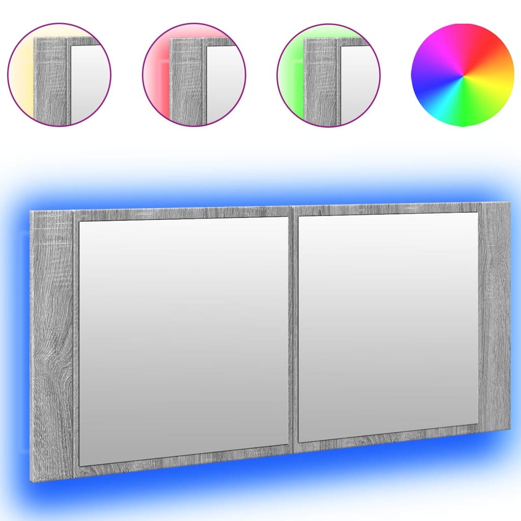 vidaXL Armário espelhado casa de banho LED 100x12x45cm cinza sonoma
