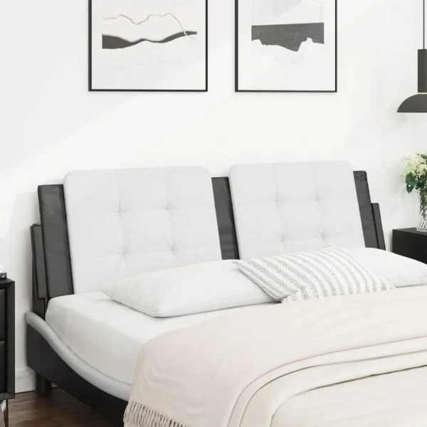 vidaXL Almofadão de Cabeceira 160 cm Couro Artificial Branco e Preto - 3497551434