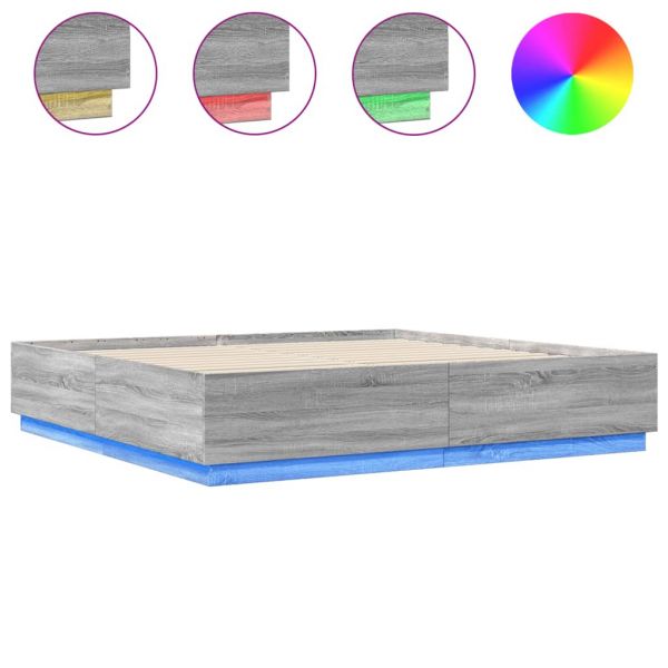 vidaXL Estrutura de Cama com Luzes led Derivados Madeira Cinza Sonoma - 2741942474