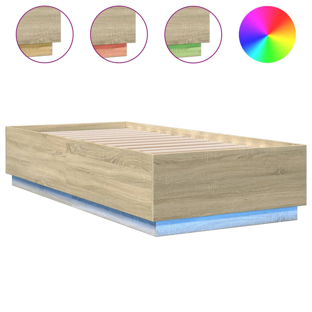 vidaXL Estrutura cama c/ luzes LED derivados madeira carvalho sonoma