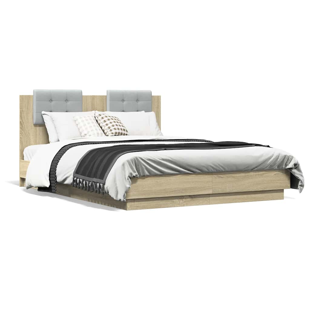 vidaXL Estrutura cama c/ cabeceira derivados madeira carvalho sonoma