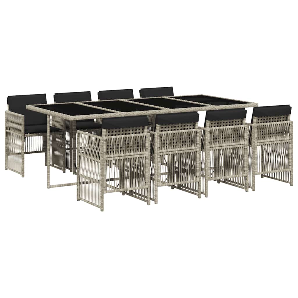 vidaXL 9 pcs conjunto de jantar p/ jardim c/ almofadões cinzento claro