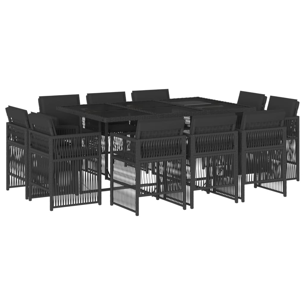 vidaXL 11 pcs conjunto de jantar p/ jardim c/ almofadões vime PE preto