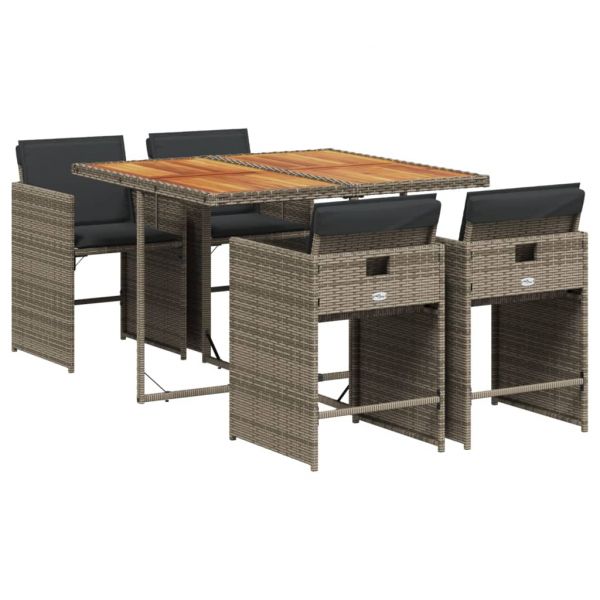 vidaXL 5 Peças Conjunto de Jantar para Jardim com Almofadões Vime Pe Cinza - 3181679200