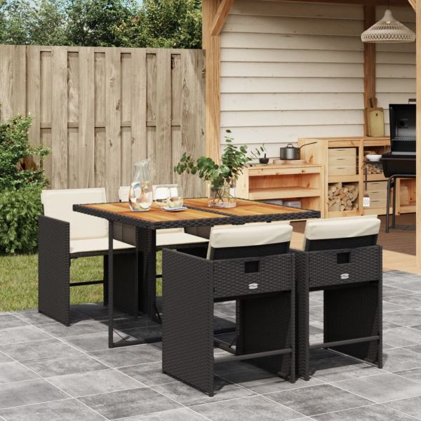 vidaXL 5 Peças Conjunto de Jantar para Jardim com Almofadões Vime Pe Preto - 3399721718