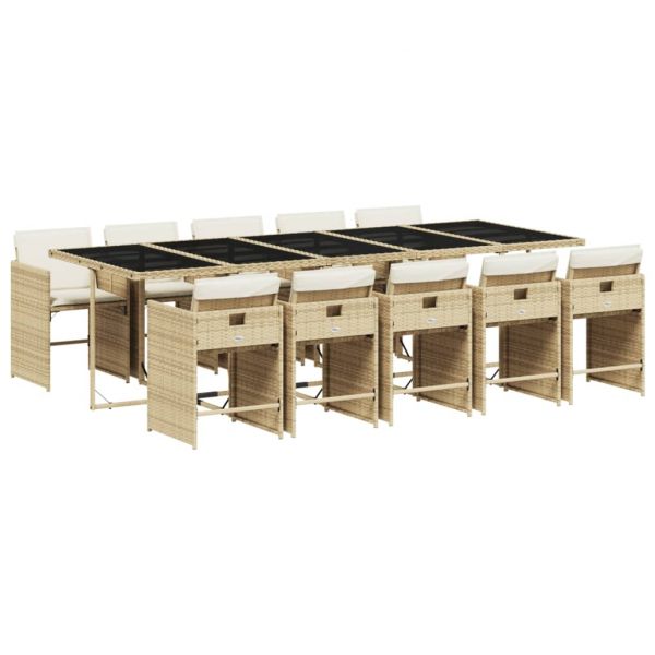 vidaXL 11 Peças Conjunto de Jantar para Jardim com Almofadões Vime Pe Bege - 2227693099