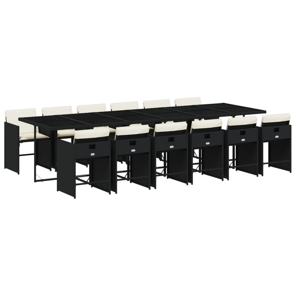 vidaXL 13 pcs conjunto de jantar p/jardim com almofadões vime PE preto