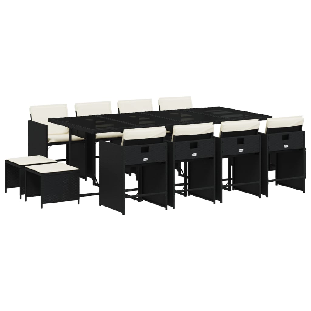 vidaXL 13 pcs conjunto de jantar p/jardim com almofadões vime PE preto