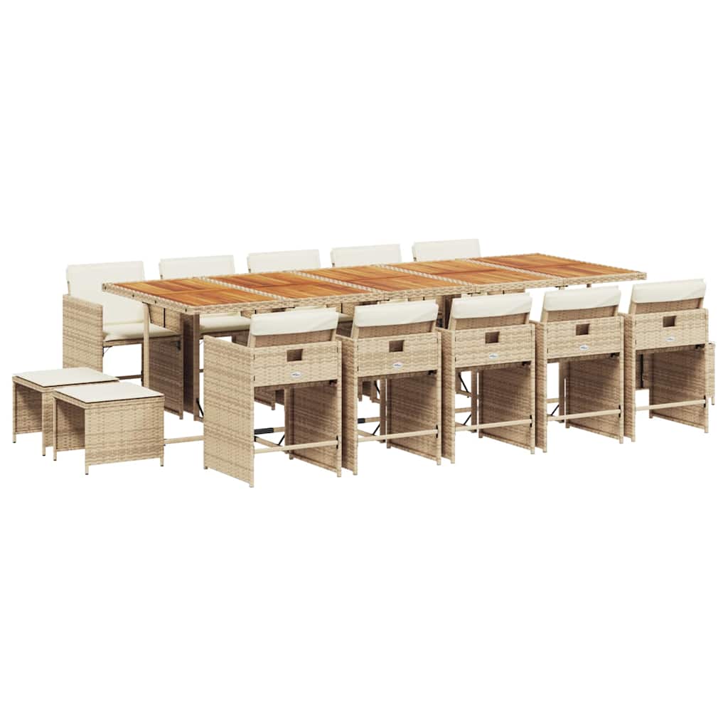 vidaXL 15 pcs conjunto de jantar p/ jardim com almofadões vime PE bege