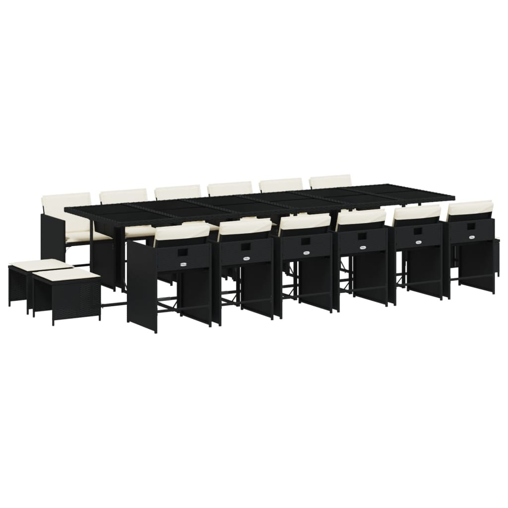 vidaXL 17 pcs conjunto de jantar p/ jardim c/ almofadões vime PE preto