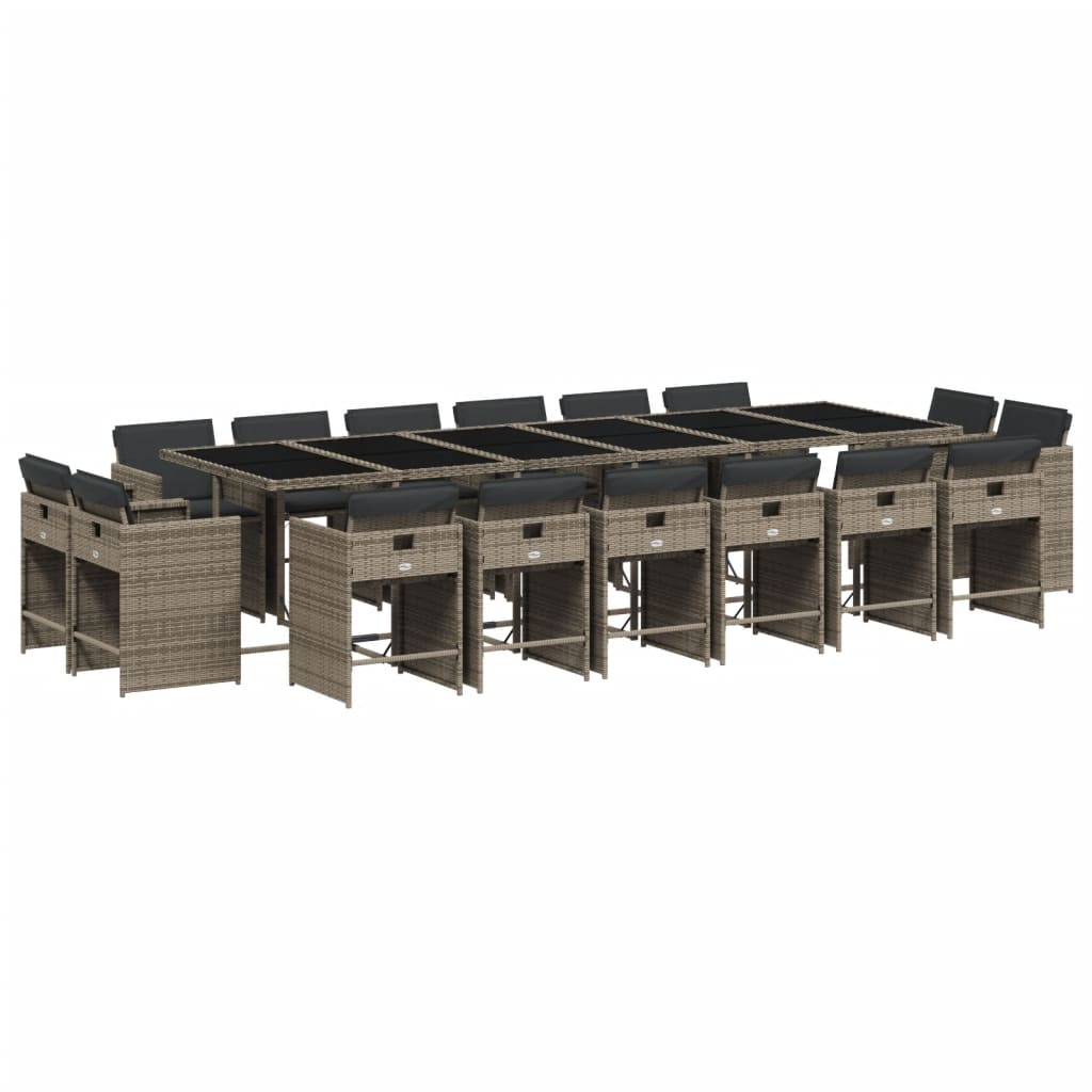 vidaXL 17 pcs conjunto de jantar p/ jardim c/ almofadões vime PE cinza