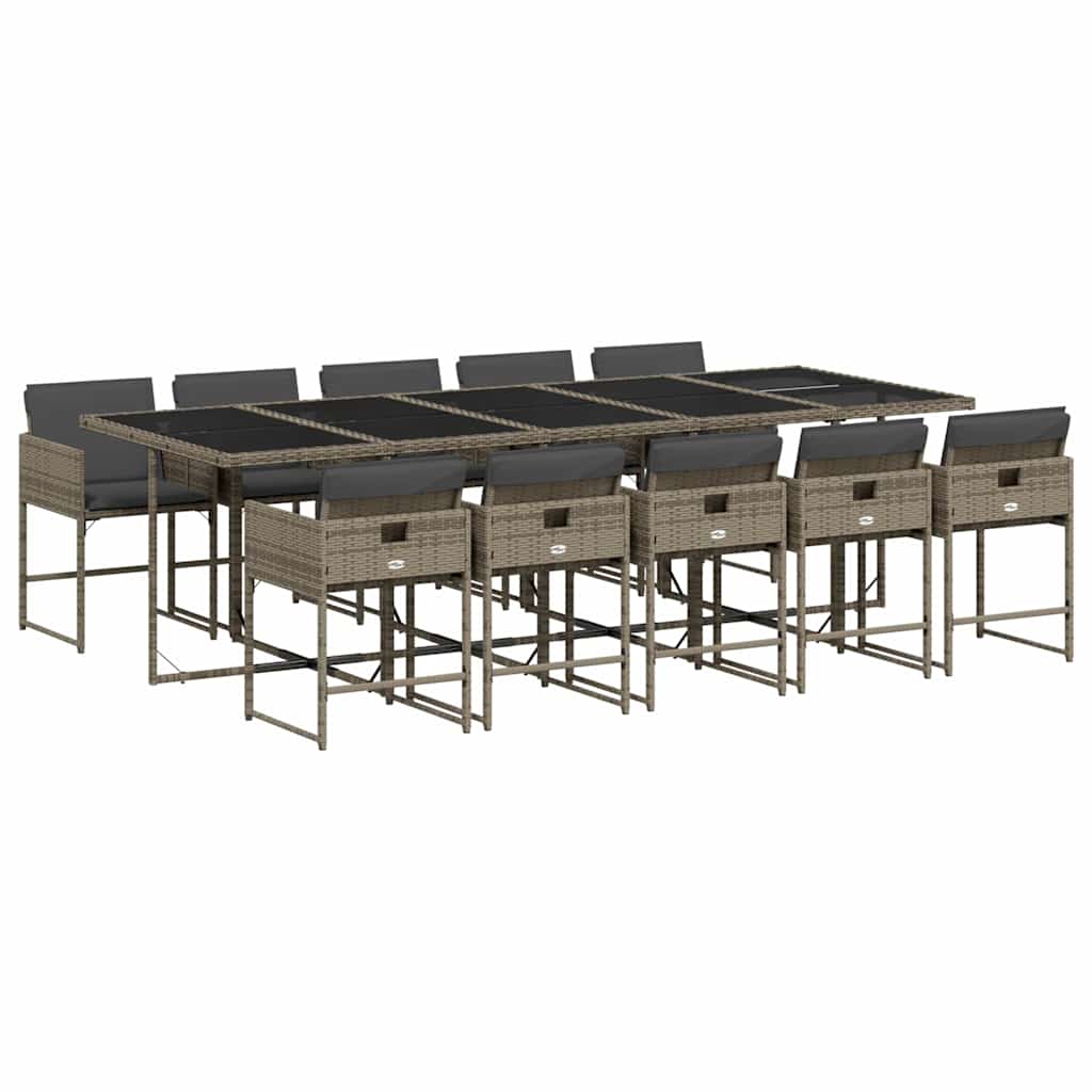 vidaXL 11 pcs conjunto jantar p/ jardim c/ almofadões vime PE cinzento