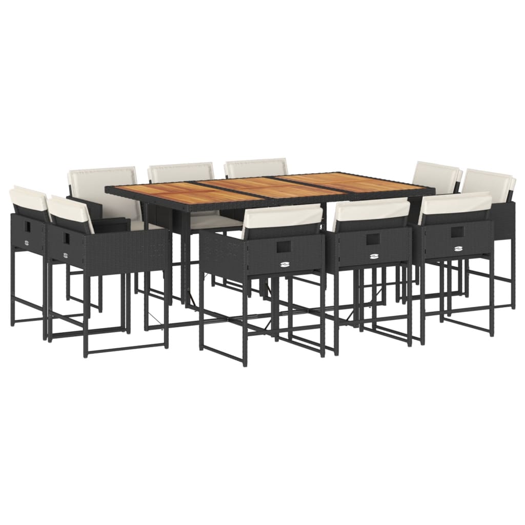 vidaXL 11 pcs conjunto de jantar p/ jardim c/ almofadões vime PE preto