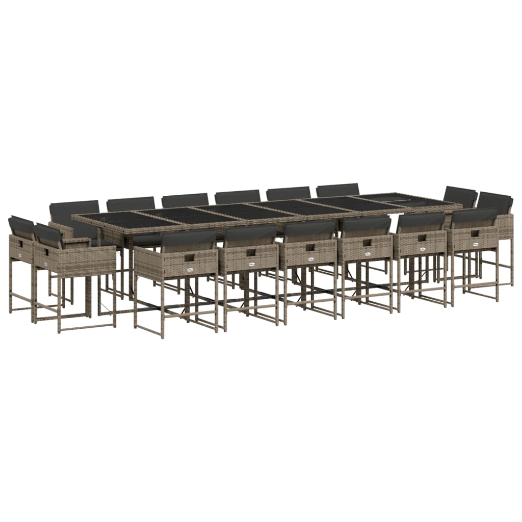 vidaXL 17 pcs conj. de jantar p/ jardim c/ almofadões vime PE cinzento