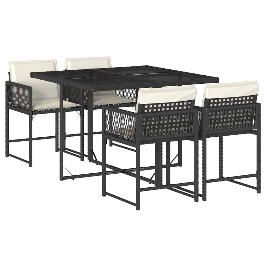 vidaXL 5 pcs conjunto de jantar p/ jardim c/ almofadões vime PE preto