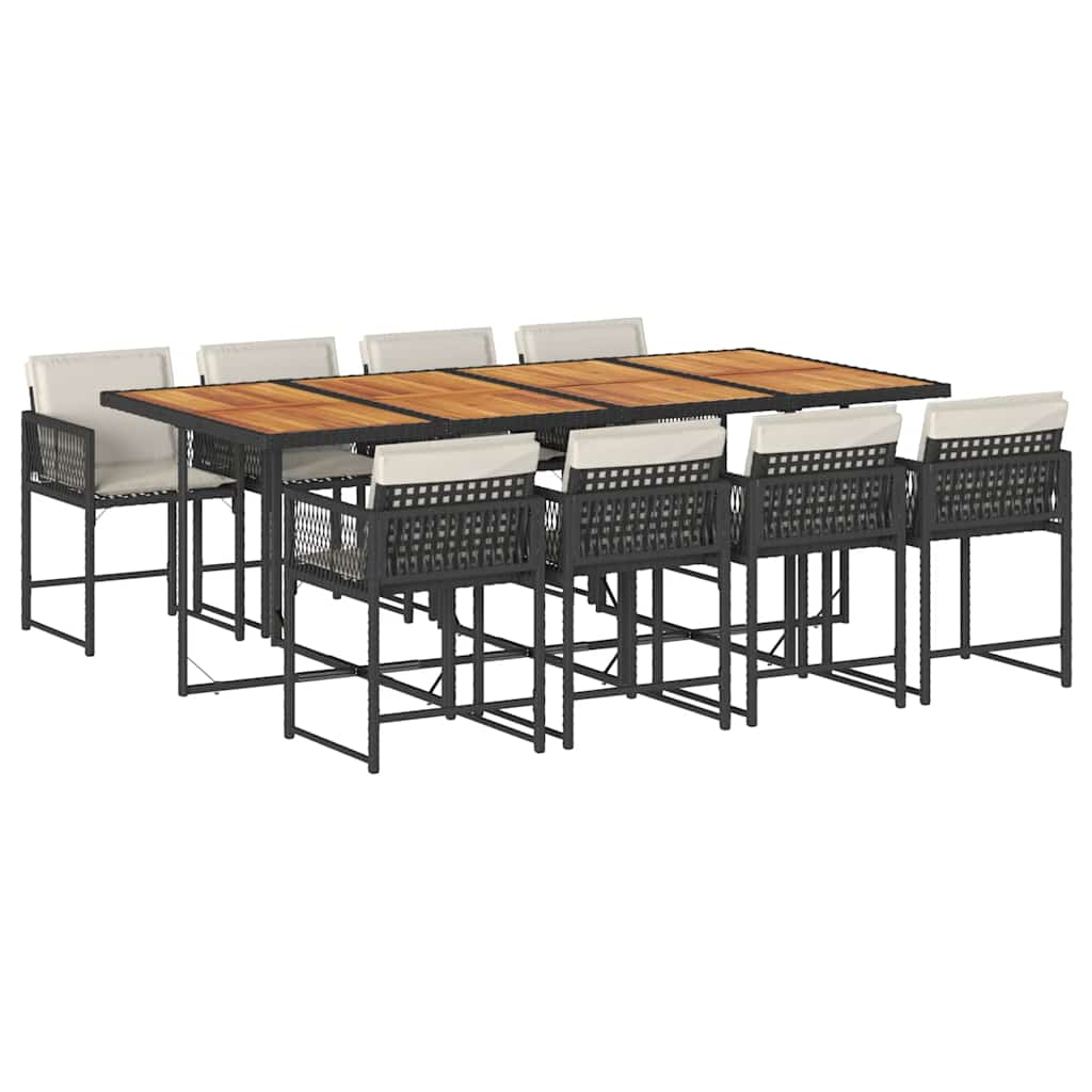 vidaXL 9 pcs conjunto de jantar p/ jardim c/ almofadões vime PE preto