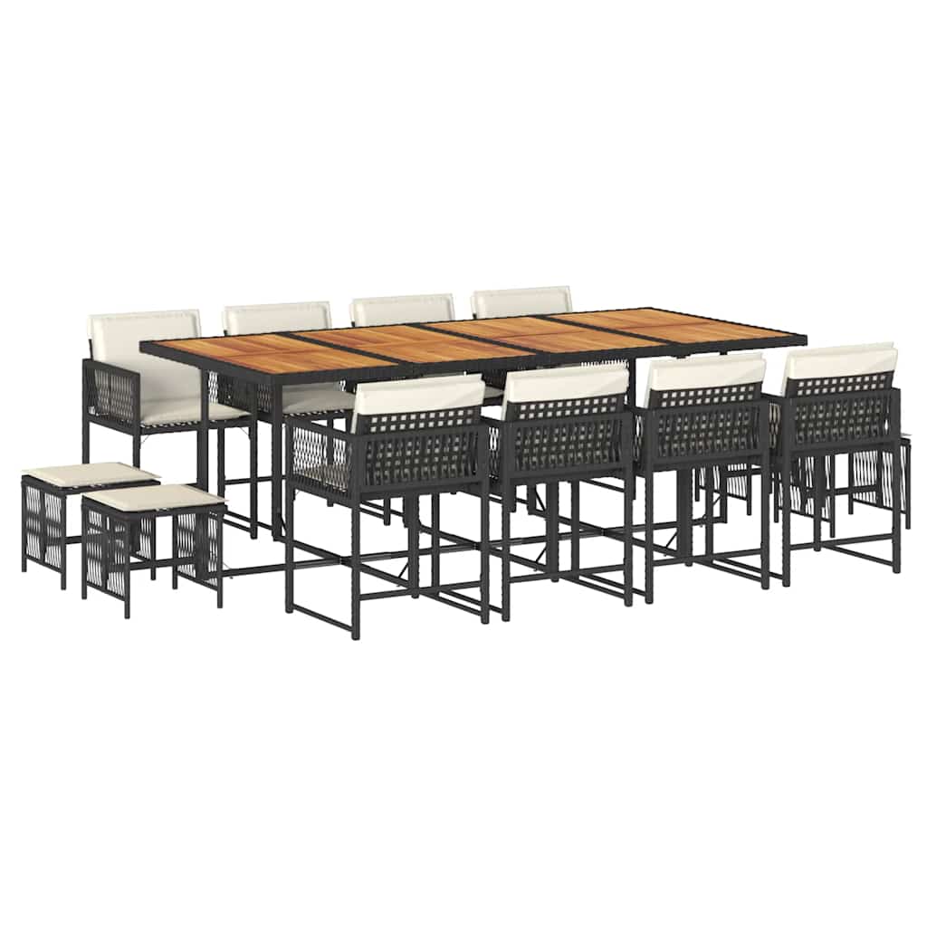 vidaXL 13 pcs conjunto de jantar p/jardim com almofadões vime PE preto