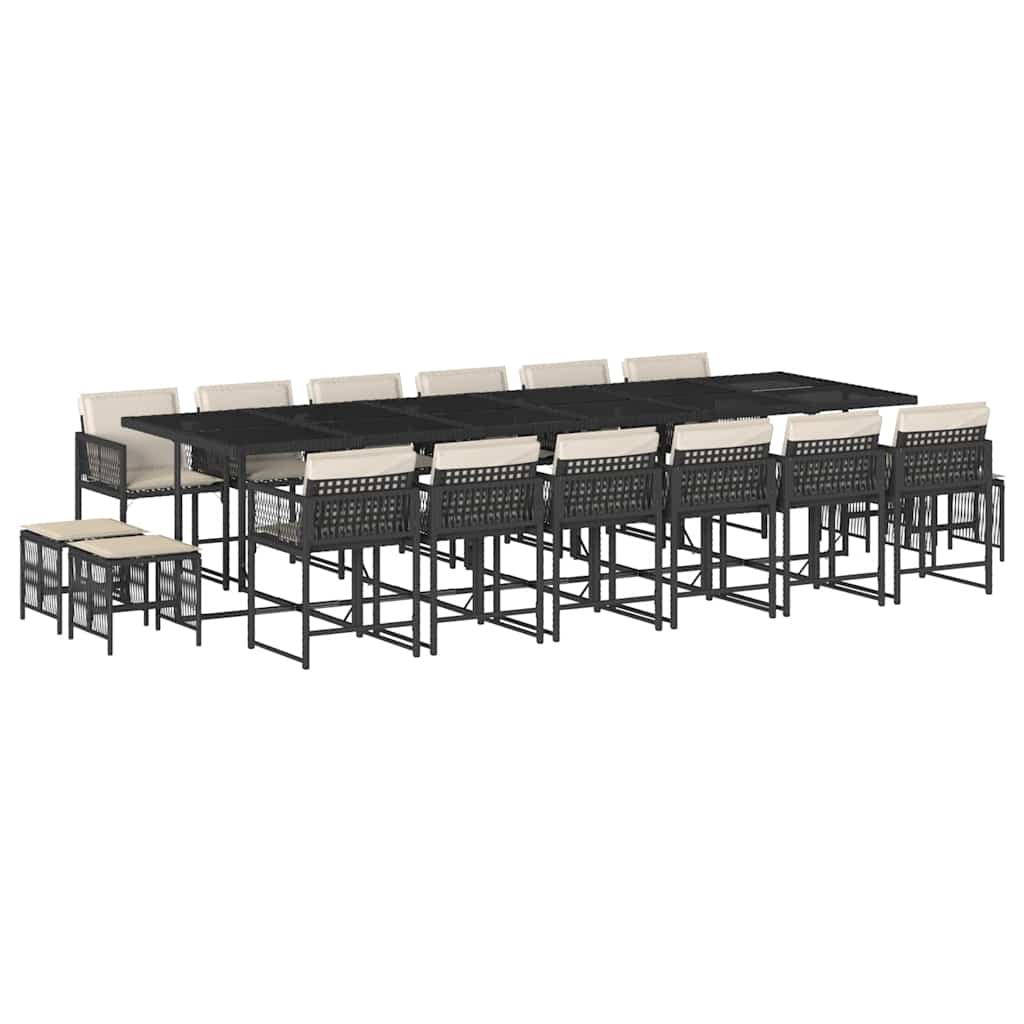 vidaXL 17 pcs conjunto de jantar p/ jardim c/ almofadões vime PE preto