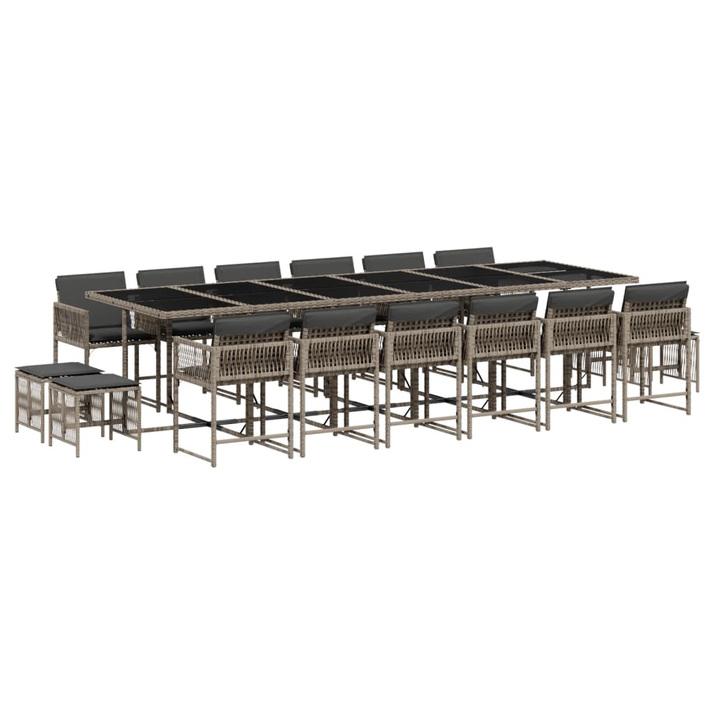 vidaXL 17 pcs conj. de jantar p/ jardim c/ almofadões vime PE cinzento
