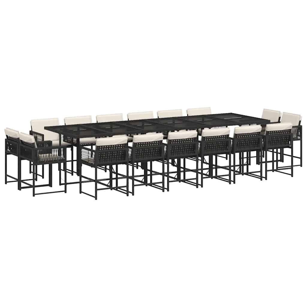 vidaXL 17 pcs conjunto de jantar p/ jardim c/ almofadões vime PE preto