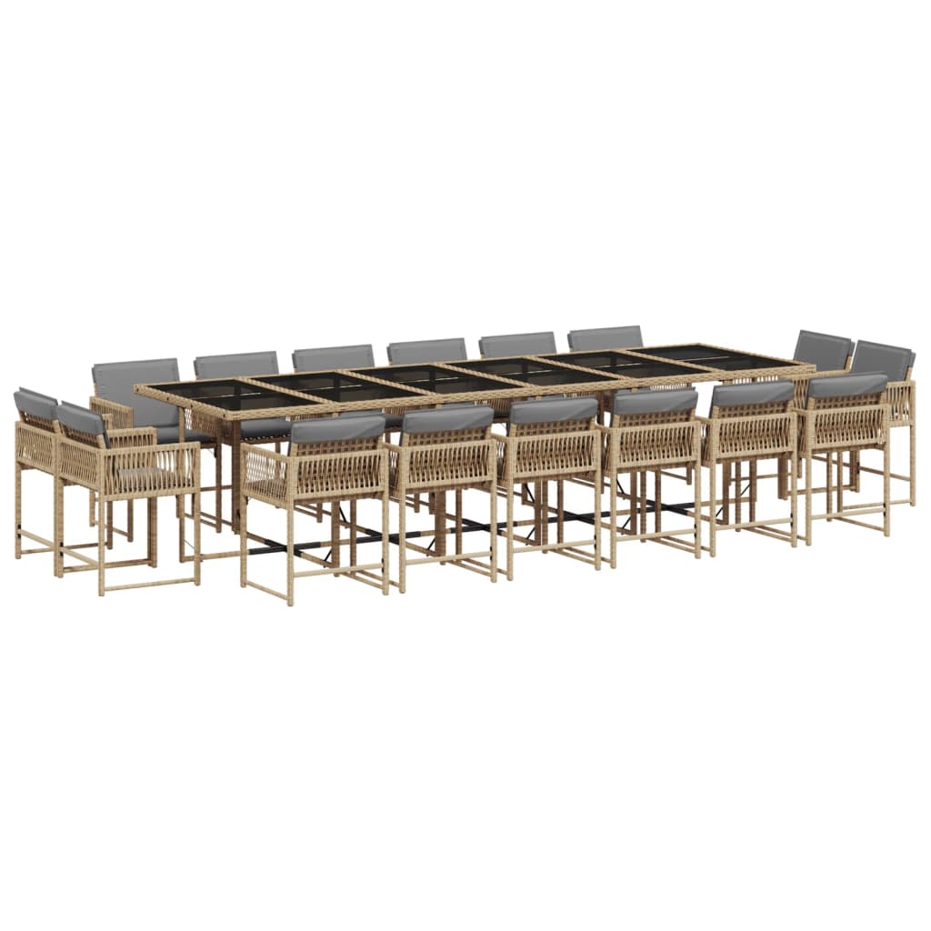 vidaXL 11 pcs conj. jantar jardim c/ almofadões vime PE bege misturado