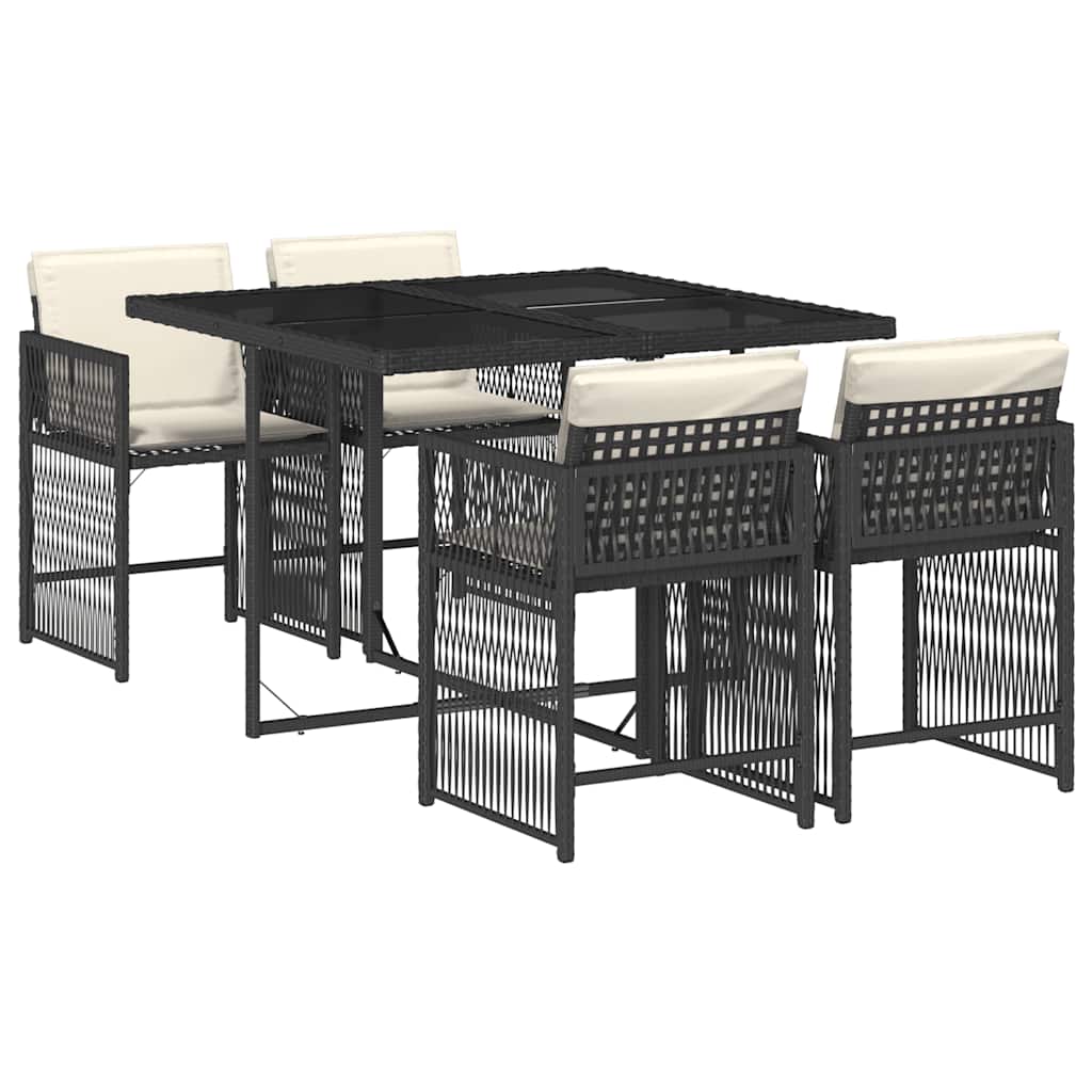 vidaXL 5 pcs conjunto de jantar p/ jardim c/ almofadões vime PE preto