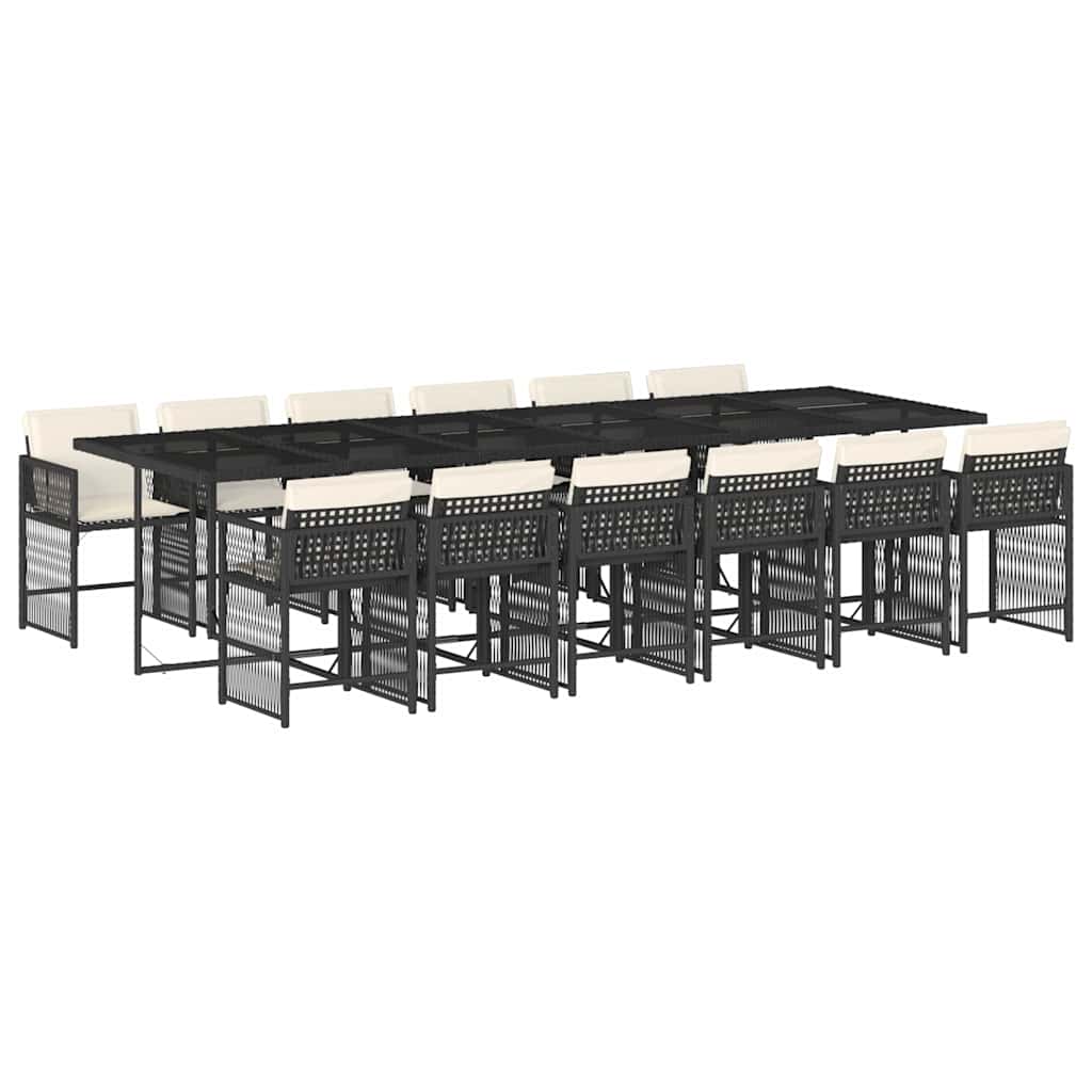 vidaXL 13 pcs conjunto de jantar p/jardim com almofadões vime PE preto