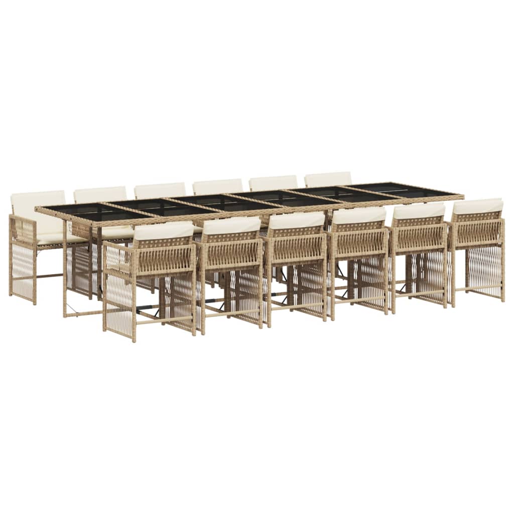 vidaXL 13 pcs conjunto de jantar p/ jardim com almofadões vime PE bege